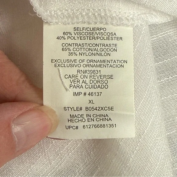 Democracy Cream Lace Yoke Button Front Blouse Top XL Boho Chic Lightweight - Picture 6 of 8